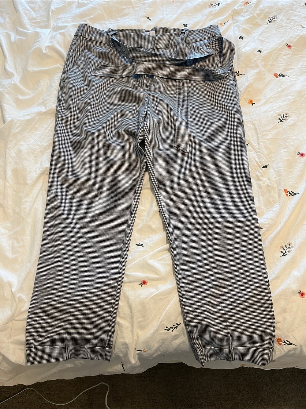 Loft Gray Check Drawstring Trousers w/Belt